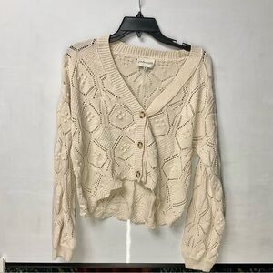 Cream Cropped Knit Cardigan • Cottagecore Button Front